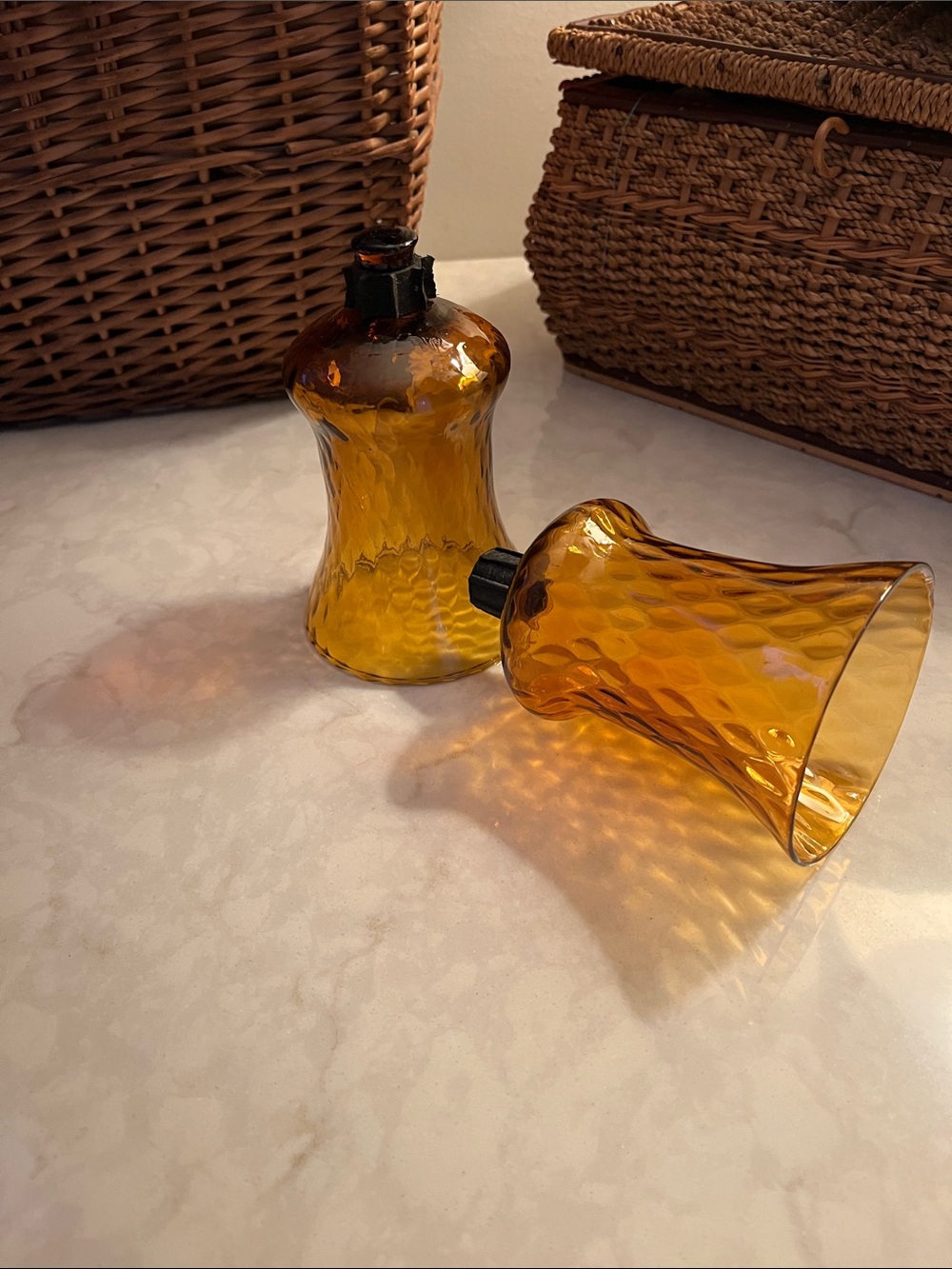 VTG  peg votive cups Home Interiors Gold Amber diamond pattern  Glass